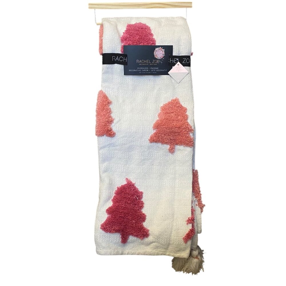 Rachel Zoe Decorative‎ Throw 50"x70" Holiday Cheer Pink Trees Tassels Christmas